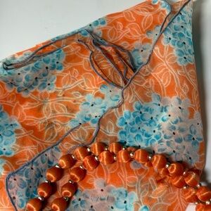 Vintage Skinny Floral Scarf Orange & Blue